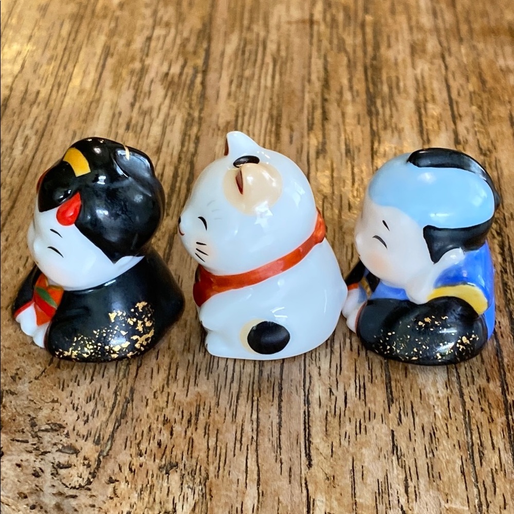 Japanese Miniature Ceramic Good Luck Figurines-Fukusuke, Maneki Neko, Otafuku - Picture 11 of 15